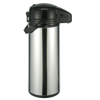 Pumpkanne Airpot Thermoskanne, versenkbarer Griff, Edelstahl mit Glaszylindereinsatz, Kunststoff, ca. 1.9 l, ca.  13 x 36 cm, Edelstahl mattiert/schwarz