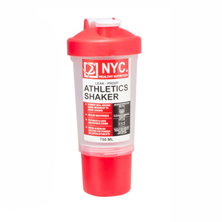 Mixbecher Fitnessshaker, Fllmenge ca 0.6 L mit extra Kammer 0,2l und Sieb, Kunststoff rot