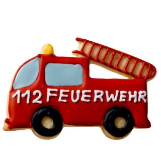 Ausstecher Feuerwehrauto mit Prgung Keksausstecher Pltzchenform, Edelstahl rostfrei, ca. 9 cm
