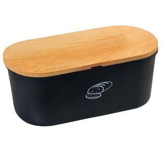 Brotkasten Brotbox mit Schneidbrett, schwarz matt oval, Melamin/Buche, BPA frei, ca. 34 x 18 x 14 cm