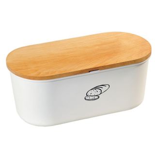 Brotkasten Brotbox mit Schneidbrett, wei matt, oval, Melamin/Buche, BPA frei - lebensmittelecht, ca. 34 x 18 x 14 cm, 1 Stck