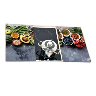 Herdabdeckplattenset Multi-Glasschneideplatten Abdeckplatten, gehrtetes Glas, pro Platte ca. 52 x 30 x 0.5 cm, Motiv: Healthy Kitchen, 2er Set