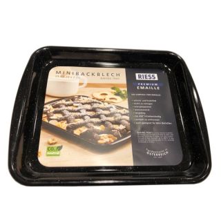 Minibackblech Pizzablech Kuchenblech Bratform, Premium-Emaille, Innenma: ca. 21 x 18 x 1.8 cm, schwarz - wei gesprengelt, handmade in Austria