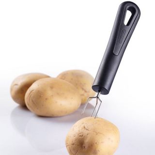 Pellkartoffelgabel Maiskolbenhalter Kartoffelspie mit drei Dornen, Edelstahl/Kunststoff, ca. 15 cm, schwarz