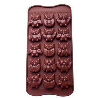 Pralinenform Schokoladenform Eiswrfelform Motiv: Eulen, 100 % lebensmittelechtes Silikon, ca. 21.5 x 11x 2 cm, braun