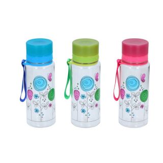 Trinkflasche Sportflasche Wasserflasche mit auslaufsicherem Drehverschluss und Blumenmotiv, Kunststoff, ca.  7 cm x 18 cm, Volumen ca. 520 ml, grn