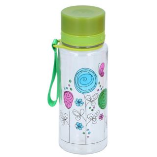 Trinkflasche Sportflasche Wasserflasche mit auslaufsicherem Drehverschluss und Blumenmotiv, Kunststoff, ca.  7 cm x 18 cm, Volumen ca. 520 ml, grn