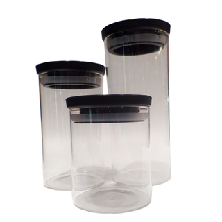 Vorratsdose Glasdose Aufbewahrungsglas gro stapelbar, Glas mit schwarzem Kunststoffdeckel und Silikondichtungsring, ca.  9.5 x H 22 cm, ca. 1.3 l
