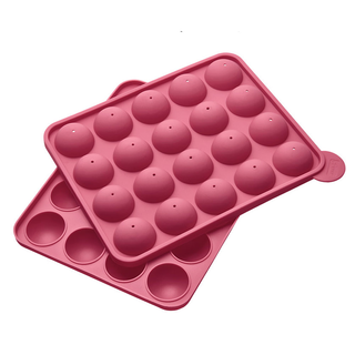 Lurch Flexiform CakePop Form 20er Motivbackform Silikonbackform Kugelbackform, zweiteilig, inklusive 20 Kunststoff Stielen, 100% Platinsilikon, Mae gesamt: ca. 23 x 18.5 x 4 cm, je CakePop-Mulde ca.  3.5 cm, rosa