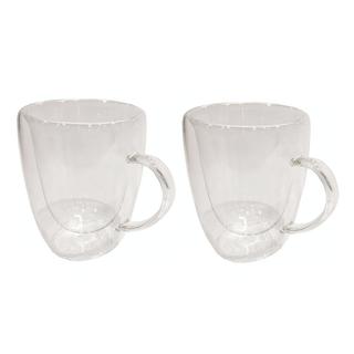 Cappuccino Glas Thermoglas Teetasse mit Henkel, 2er Set, hitzebestndiges Borosilikatglas &ndash; doppelwandig,  ca.  8 x 10 cm, Volumen ca. 0.27 l