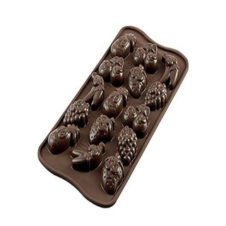 Pralinenform Schokoladenform Fruchtgummiform Motiv: Fruits, 100 % lebensmittelechtes Silikon, ca. ca. Gre Mulde ca  2 x4 cm, braun, fr ?Pralinen