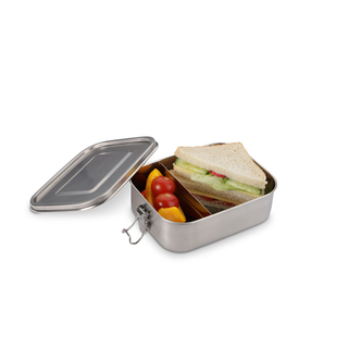 Lunchbox Brotdose Brotbchse, mit Teiler und Silikondichtung, hochwertiger Edelstahl, ca. 17 x 13 x 6 cm, ca. 0.8 l