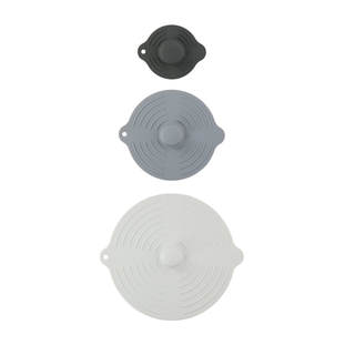 Silikondeckel-Set mit Knauf und Aufhngese, 3 teilig,  ca 12, 20, und  28 cm, Farbe: schwarz grau hellgrau