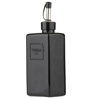 Essigflasche Essigspender mit Ausgieer, Glas/Edelstahl, Silikondichtung ca. 7 x 5 x 18.5 cm, Volumen ca. 250 ml, schwarz