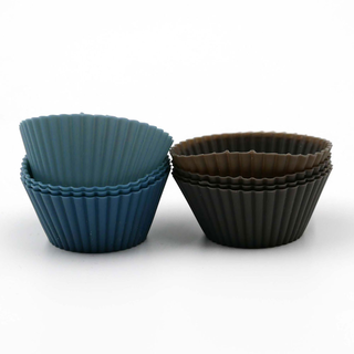 Muffinform Backfrmchen Silikonmuffinformen, Set 8 teilig, Silikon, ca.  7 x 3 cm, grau/blau/braun