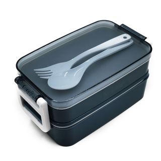 Lunchbox Lunchdose Brotdose, inklusive Lffel und Gabel, mit Unterteilung, Kunststoff, ca. 15.5 x 10.2 x 8 cm, taubenblau