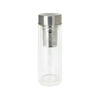 Glas-Trinkflasche doppelwandig  mit Edelstahl-Sieb, Volumen ca. 300 ml