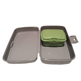Lunchbox 2l mit Snackbox 350 ml, Kunststoff, Mae: L ca. 21 x B15 x H 8,5 cm, Farbe: grau ( Lunchbox)  + grn ( Snackbox )