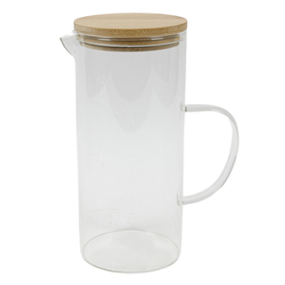 Glaskrug Wasserkaraffe Glaskanne Khlschrankkrug, mit Griff, Borosilikatglas mit Bambusdeckel, ca. 1l hitzebestndig
