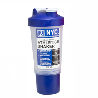 Mixbecher Fitnessshaker, Fllmenge ca 0.6 L mit extra Kammer 0,2l und Sieb, Kunststoff blau