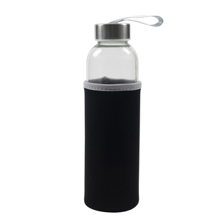 Glastrinkflasche Schraubflasche Trinkflasche mit Neopren-Schutzhlle, Glas/Edelstahl, 100% auslaufsicher, Volumen ca.0,5 l -  schwarz