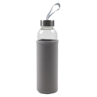 Glastrinkflasche Schraubflasche Trinkflasche mit Neopren-Schutzhlle, Glas/Edelstahl, 100% auslaufsicher, Volumen ca.0,5 l - taupe