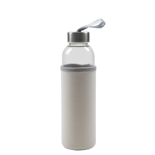 Glastrinkflasche Schraubflasche Trinkflasche mit Neopren-Schutzhlle, Glas/Edelstahl, 100% auslaufsicher, Volumen ca.0,5 l -  wei
