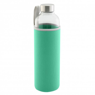 Glastrinkflasche Schraubflasche Trinkflasche mit Neopren-Schutzhlle, Glas/Edelstahl, 100% auslaufsicher, Volumen ca. 1 l -  mintgrn