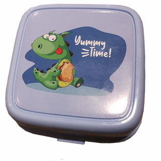 Lunchbox mit 4 Fcher und Gabel-Lffel Dino blau