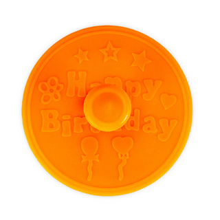 Ausstecher Prge-Ausstechform Happy Birthday, mit Auswerfer, 6,5 cm, Kunststoff, orange