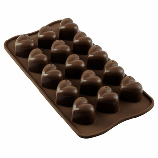 Pralinenform Schokoladenform Eiswrfelform Motiv: Herzen, 100 % lebensmittelechtes Silikon, ca. 21.5 x 10.5 x 2 cm, braun, fr 15 Pralinen