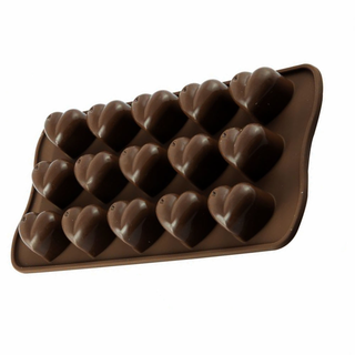 Pralinenform Schokoladenform Eiswrfelform Motiv: Herzen, 100 % lebensmittelechtes Silikon, ca. 21.5 x 10.5 x 2 cm, braun, fr 15 Pralinen