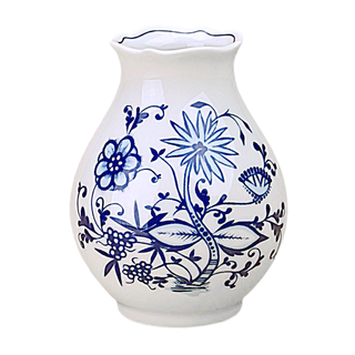 Zwiebelmuster Triptis A Vase gro, Blumenvase Tischvase festoniert gewellter Rand, Thringer Porzellan, ca. 14 x 20 cm, ca. 1.8 l, ca. 8 cm ffnung